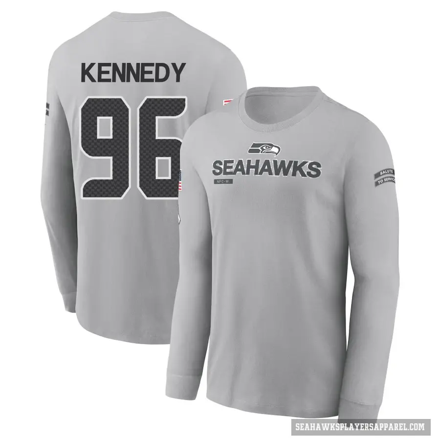 Youth ＃96 Cortez Kennedy Seattle Seahawks Gray 2024 Salute to Service Long Sleeve T-Shirt