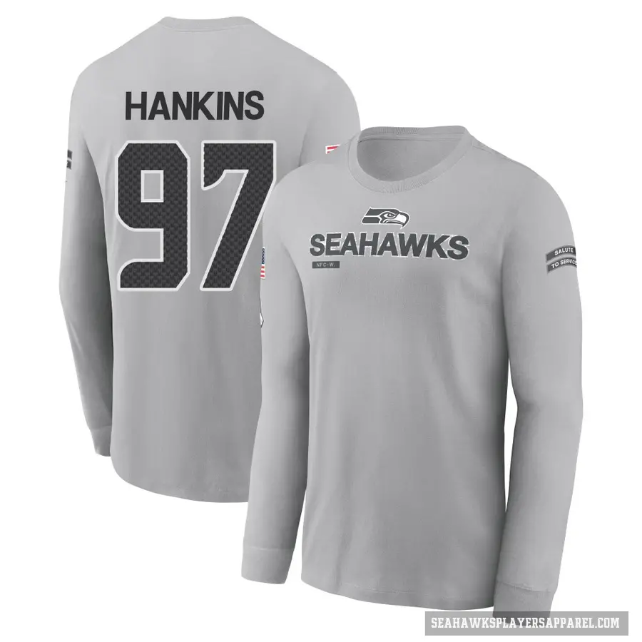 Youth ＃97 Johnathan Hankins Seattle Seahawks Gray 2024 Salute to Service Long Sleeve T-Shirt