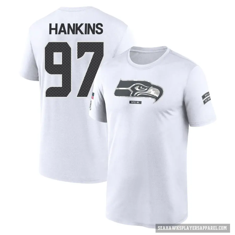 Youth ＃97 Johnathan Hankins Seattle Seahawks White 2024 Salute to Service Performance T-Shirt